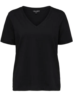 Cheap Selected Basic T-Shirt Met V-Hals Standard Black
