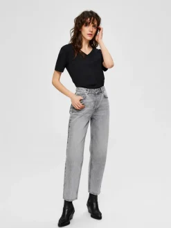 Cheap Selected Basic T-Shirt Met V-Hals Standard Black