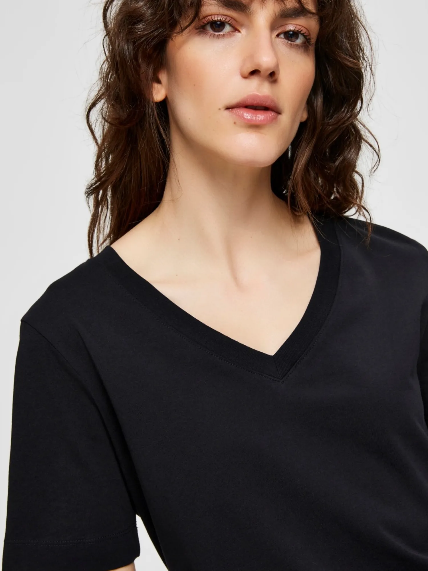 Cheap Selected Basic T-Shirt Met V-Hals Standard Black