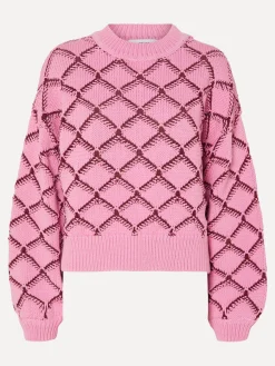 New Selected Bedrukt Gecropt Sweater Olivia Moonlite Mauve