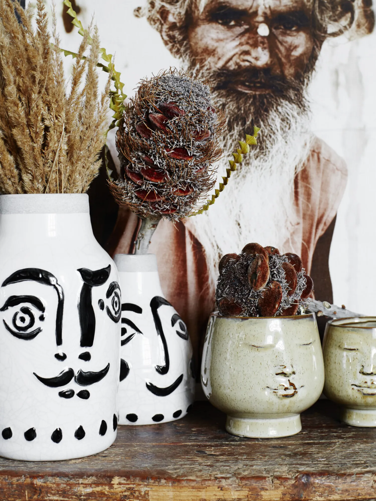 Fashion Madam Stoltz Bloempot Met Gezicht Opdruk Creme/Brown