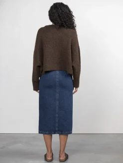 Hot Les Soeurs Denim Midi Rok Amelie Dark Blue Denim