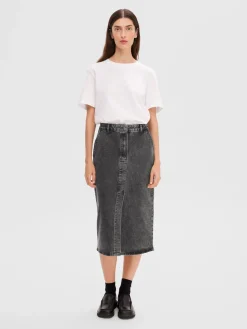 Best Sale Selected Denim Midi Rok Cali Dark Grey Denim