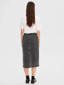 Best Sale Selected Denim Midi Rok Cali Dark Grey Denim