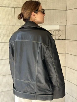 Clearance Edited Oversized Leren Jas Lulia Black