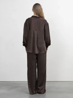 Sale Les Soeurs Satijn Rechte Broek Adele Dark Brown