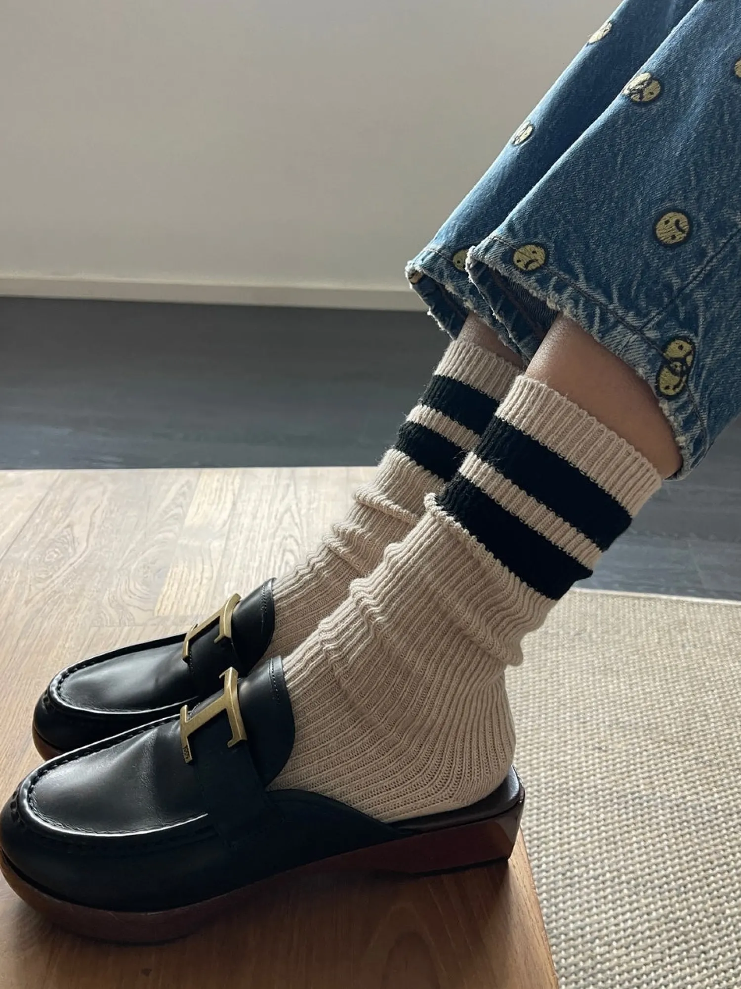 Cheap Le Bon Shoppe Sokken Grandpa Varsity Oatmeal Black Stripe