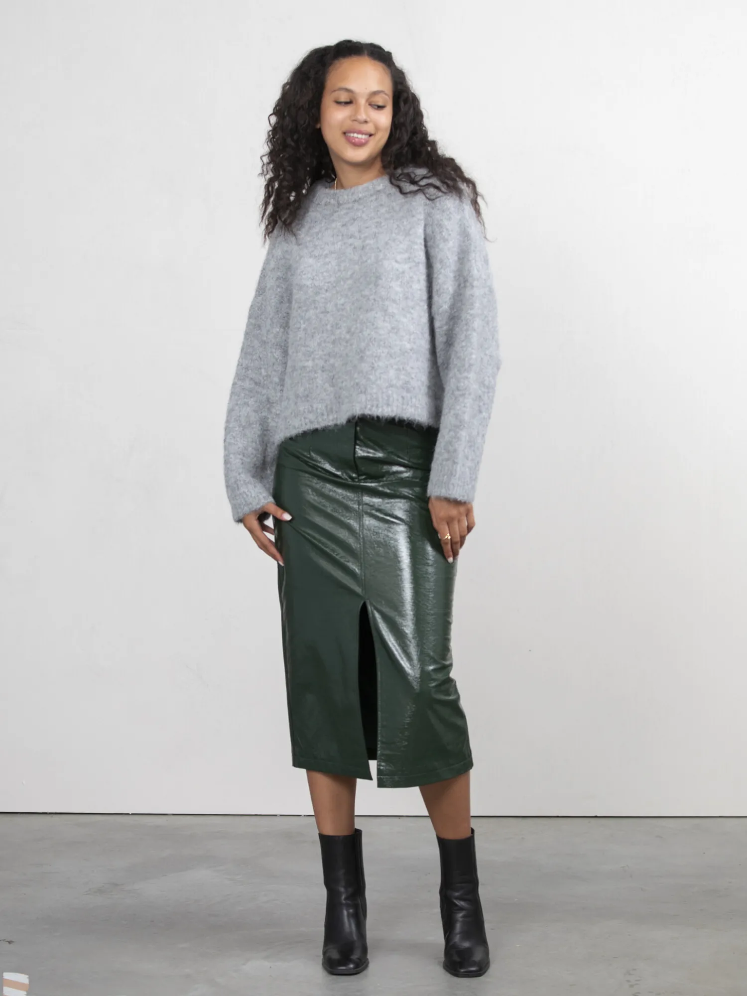 Best Les Soeurs Vegan Leren Midi Rok Alexia Dark Green