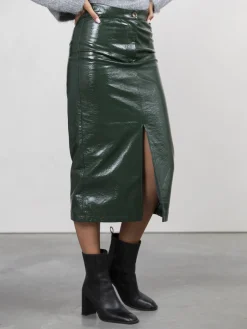 Best Les Soeurs Vegan Leren Midi Rok Alexia Dark Green