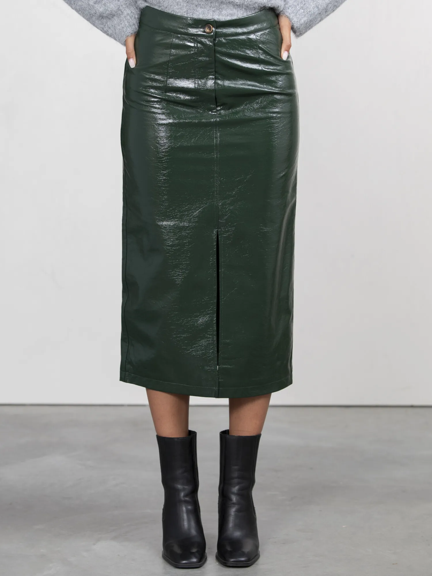 Best Les Soeurs Vegan Leren Midi Rok Alexia Dark Green