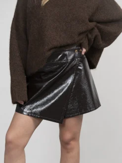 New Les Soeurs Vegan Leren Mini Rok Avery Dark Brown